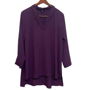 Eloquii Women's Shirt Plus Size 16 Purple Plum Long Tunic Hi Low Sheer V-Neck
